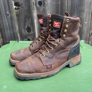 Tony Lama TLX High Range 8" Mens Leather Square Toe Lace Up Size 9.5 EE TW2017